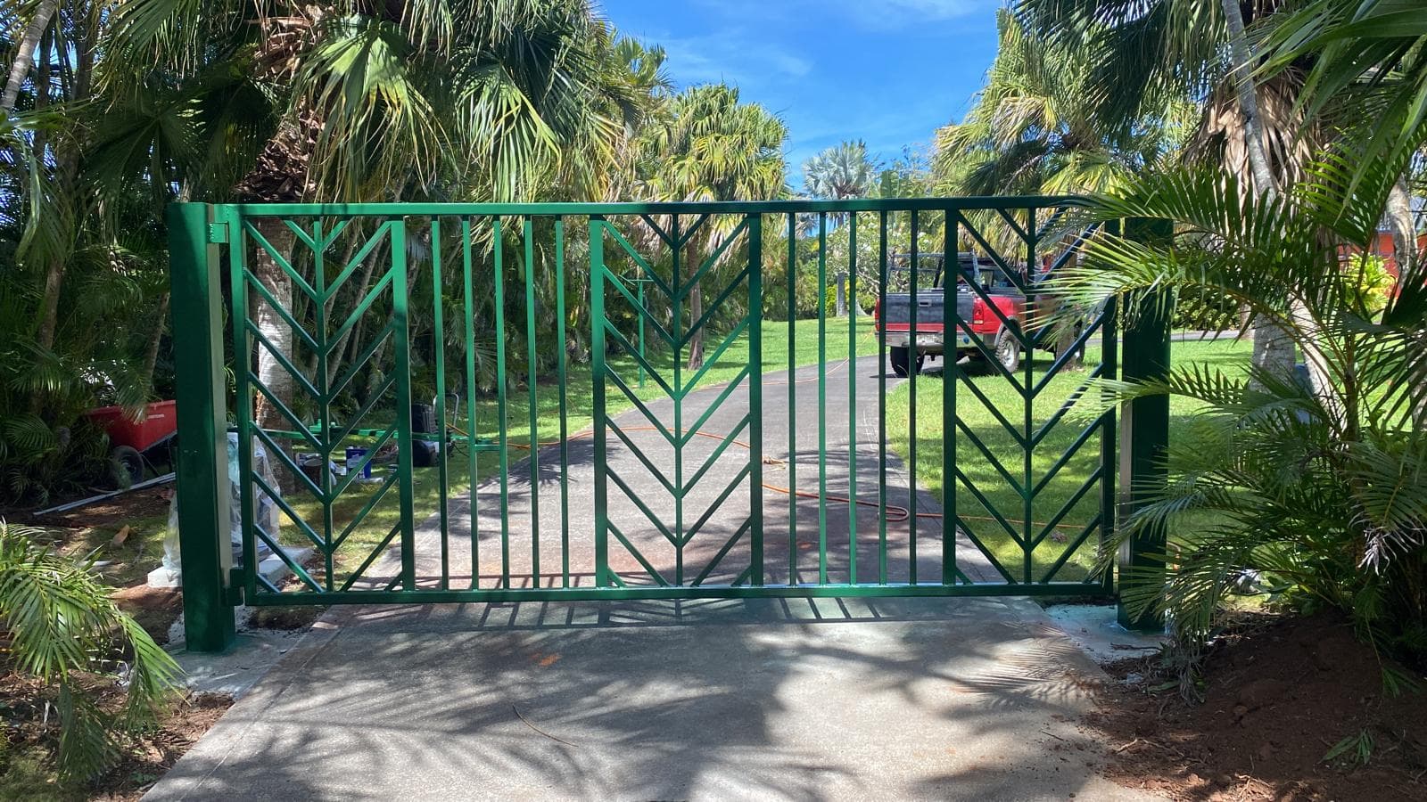 Green Steel Chevron Driveway Gate — Maui