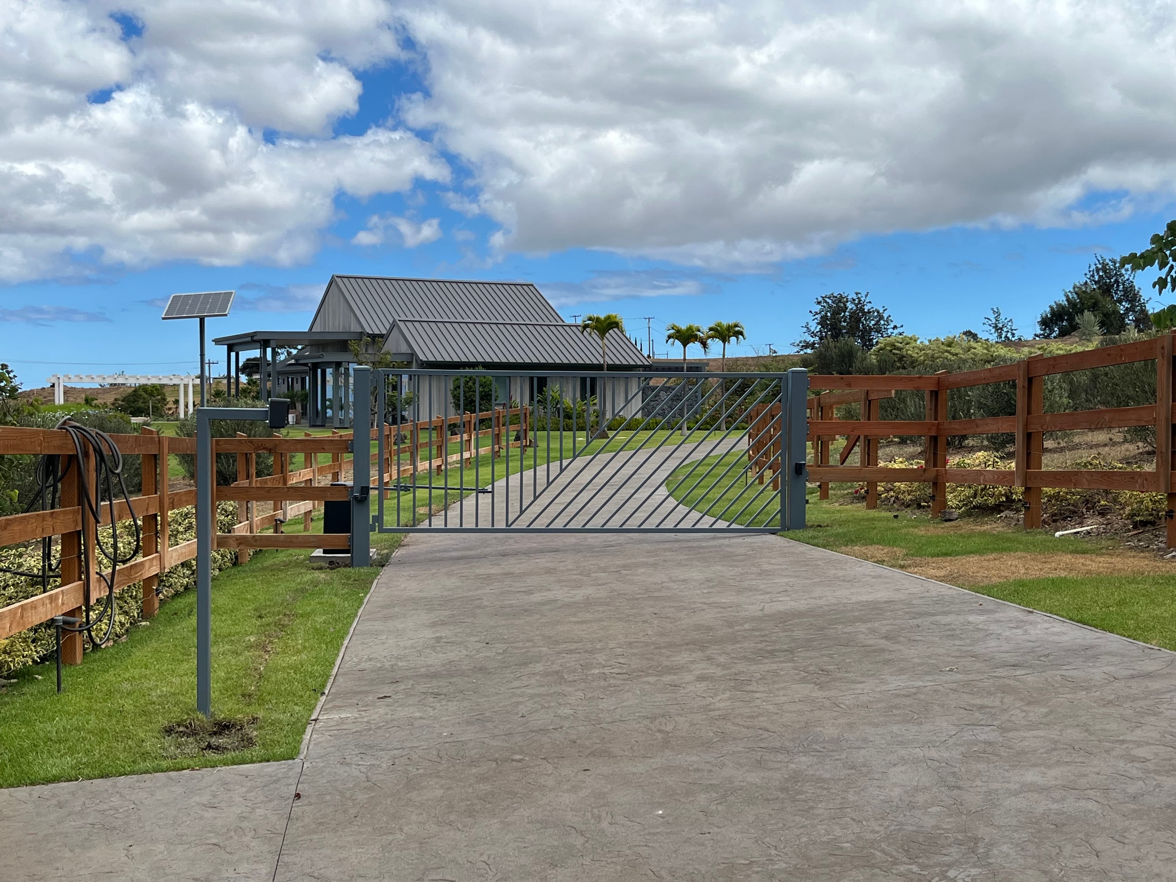 Steel Ranch Slide Gate with Solar Opener — Maui